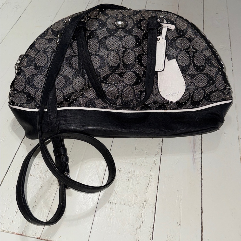 Coach Black Silver 2014 F31401 Peyton perforated Cora domed satchel handbag